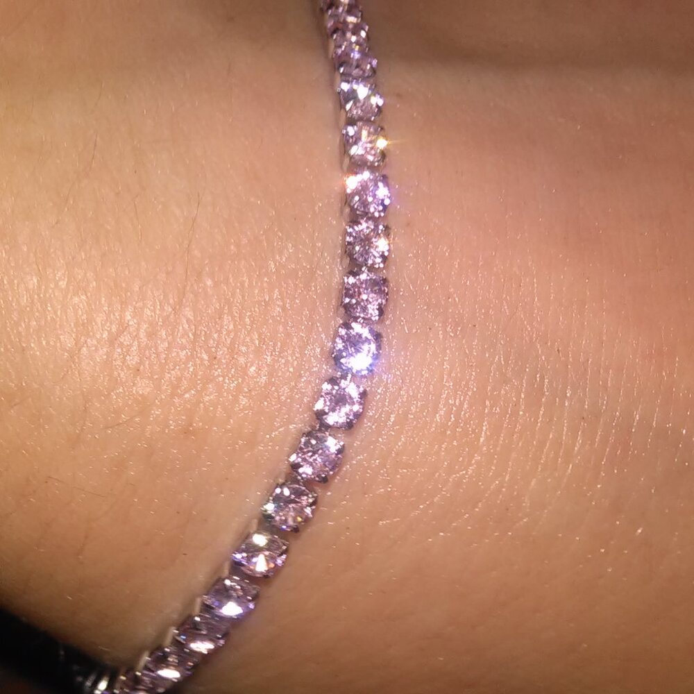 Pink Cubic Zirconia Stainless Steel Tennis Bracelet